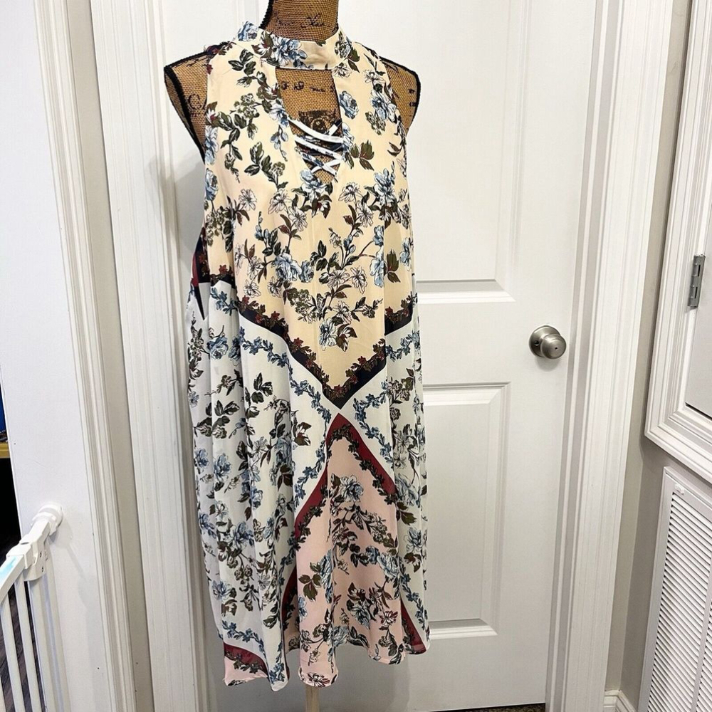 Speechless Plus Size Dress - Halter Neck-Pale Yellow White Blue Pink Floral - 3X